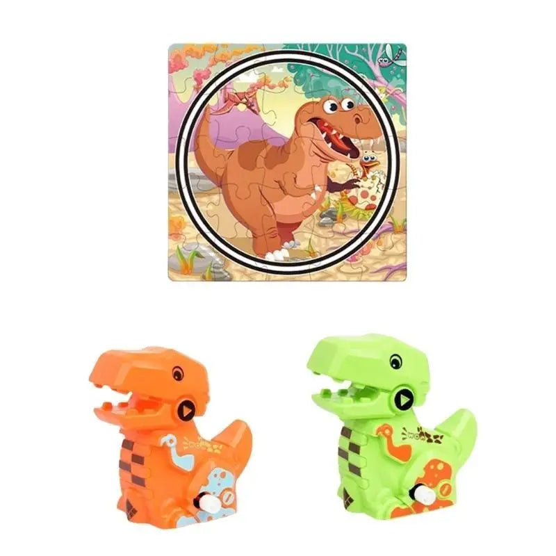 Dinosaur Puzzle & Windup Track Play Set for Kids | Toy Gift