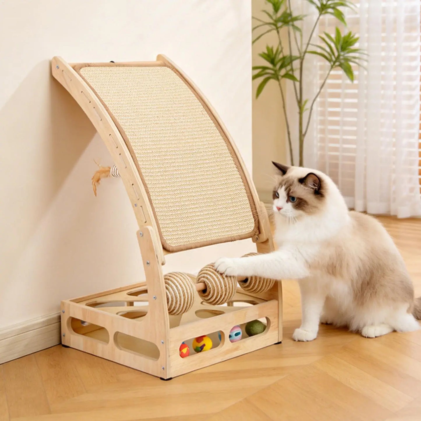 Cat Scratch Padwith Ball Maze Vertical Cat Scratcher Furniture Protector Toys for Home Living Room Apartment Dorm Corner Peaceful Pleasures Health and Wellness