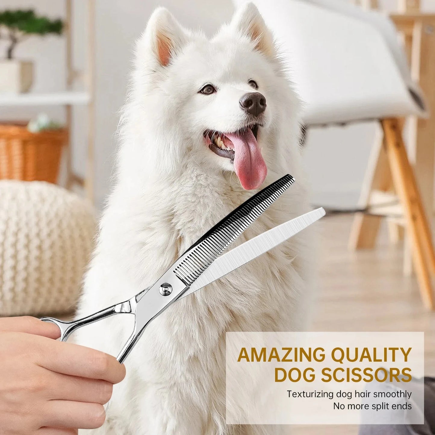Dog Scissors for Grooming Stainless 8" Professional Pet Scissors Curved Chunker Scissors for Groomer Bend Down Thinning Shears Peaceful Pleasures Health and Wellness