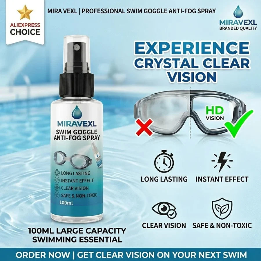 MIRAVEXL Anti-Fog Spray for Swim Goggles & Diving Masks 100ml