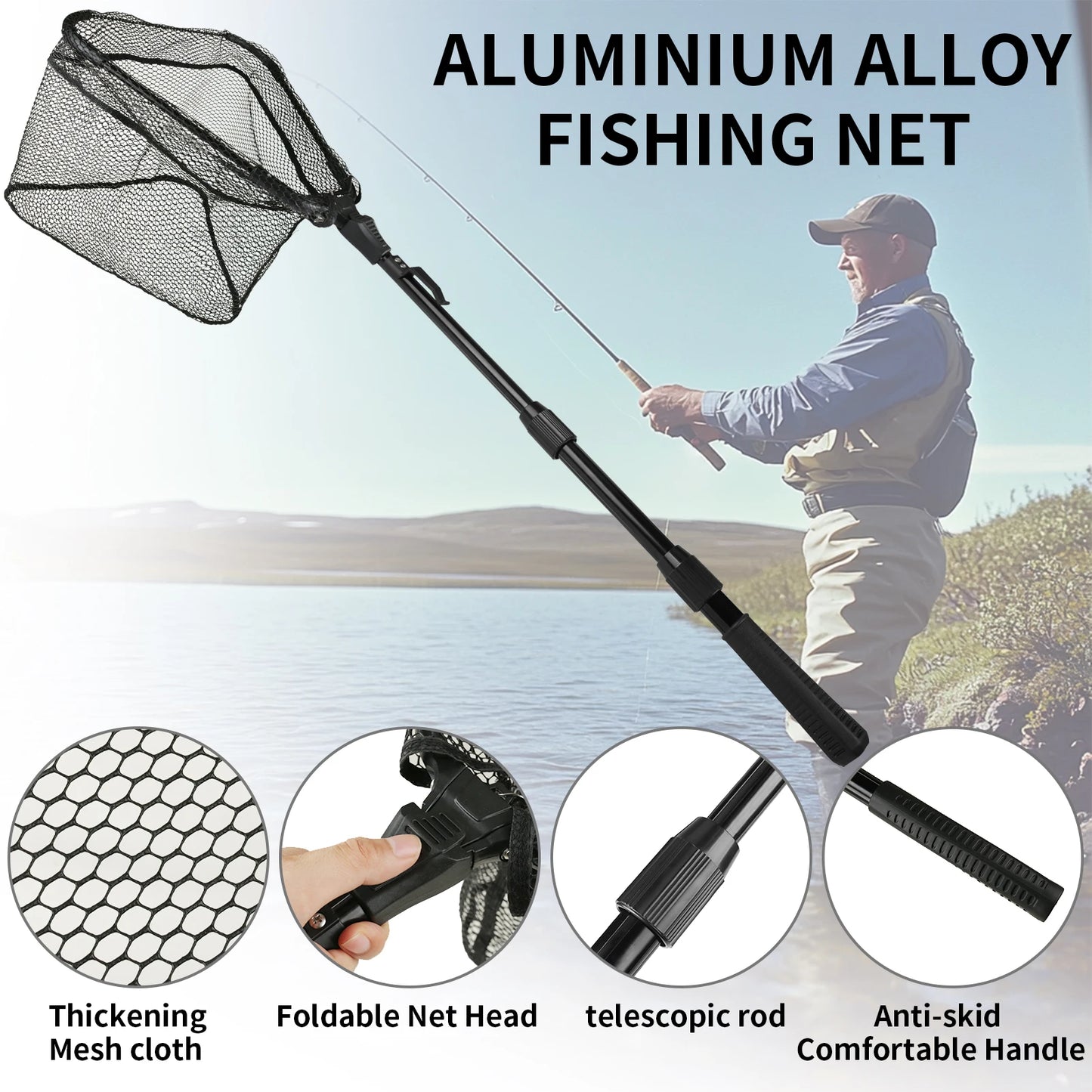 Fishing Net Collapsible Fish Landing Net with Telescoping Anti-Slip Pole Handle for Saltwater Freshwater Extending to 80/115CM Peaceful Pleasures Health and Wellness