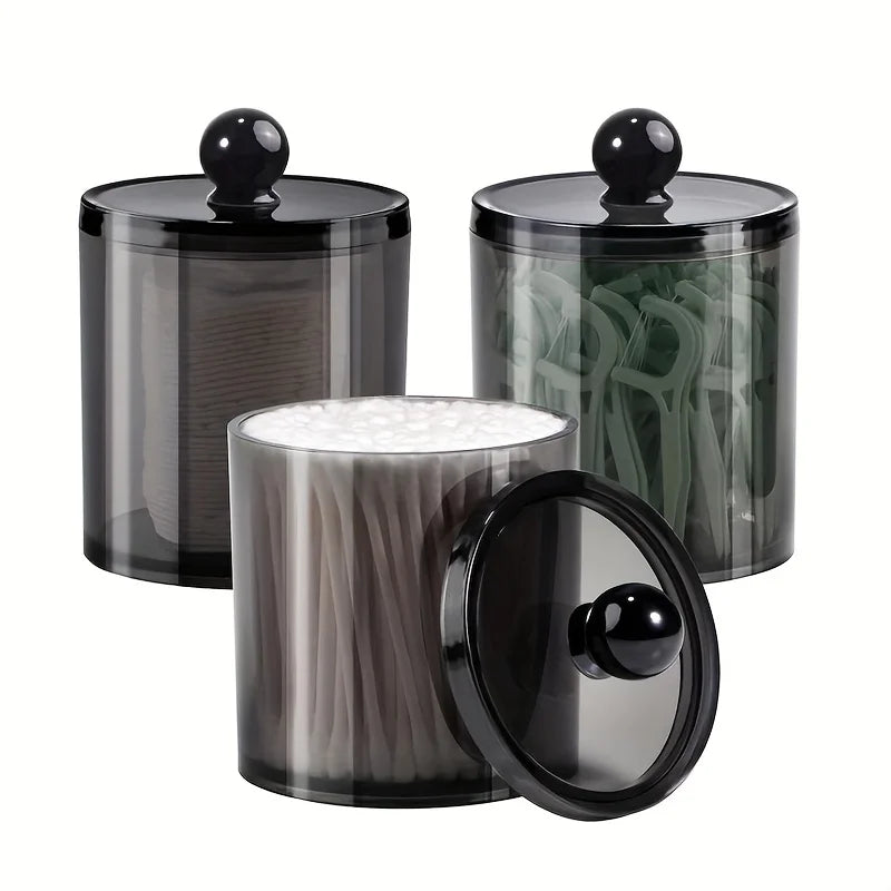 Black Qtip Dispenser & Apothecary Jar – Bathroom Organizer for Cotton Balls, Swabs & Cotton Rounds