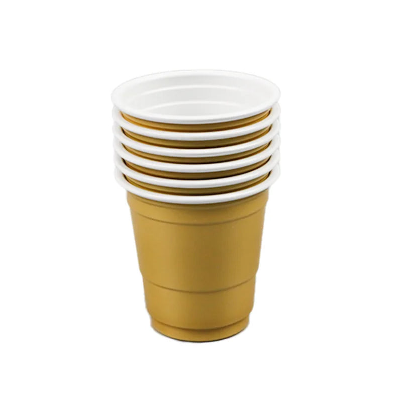 200Pack 2OZ Mini Party Cups Plastic Shot Glasses Red Disposable Cups for Christmas Birthday Wedding Holiday Celebrating Party Peaceful Pleasures Health and Wellness Gold 50ml