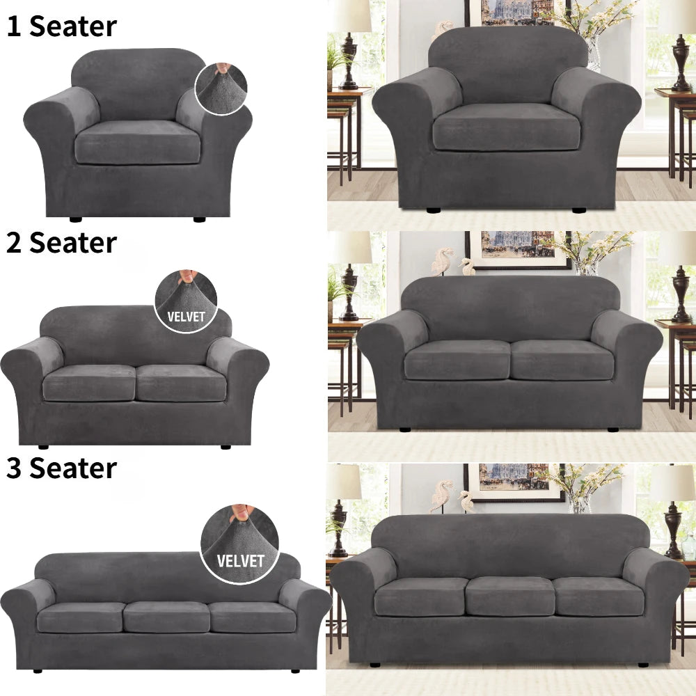 Luxury Velvet Stretch Sofa Covers Cushion Cover Modern Plush Couch Sofa Slipcovers 1/2/3 Seater Furniture Protector for Kids Pet Peaceful Pleasures Health and Wellness