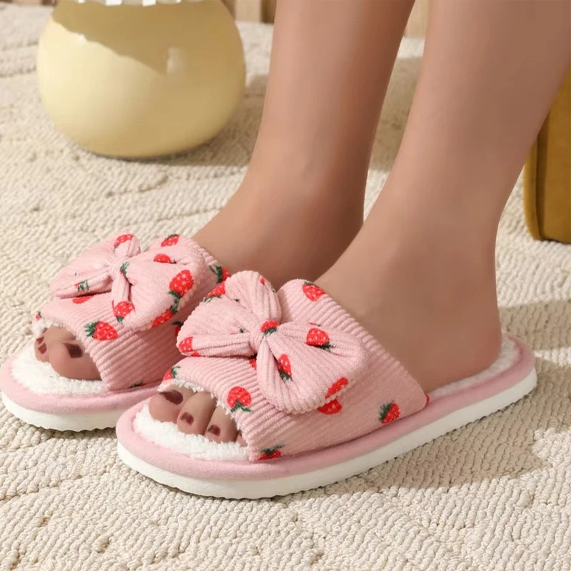 Women's Bow Flat Slippers – Non-Slip Lightweight Indoor Slides