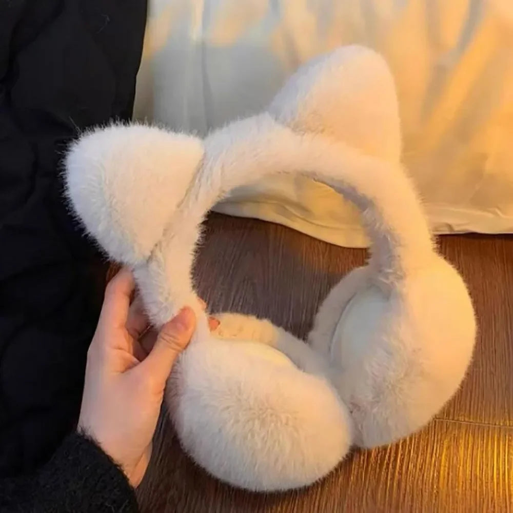 Cute Cat-ear Plush Ear Protectors Winter Students Cycling Keeping Warm Protecting Ears Windproof and Cold-proof Ear Coverings Peaceful Pleasures Health and Wellness Beige