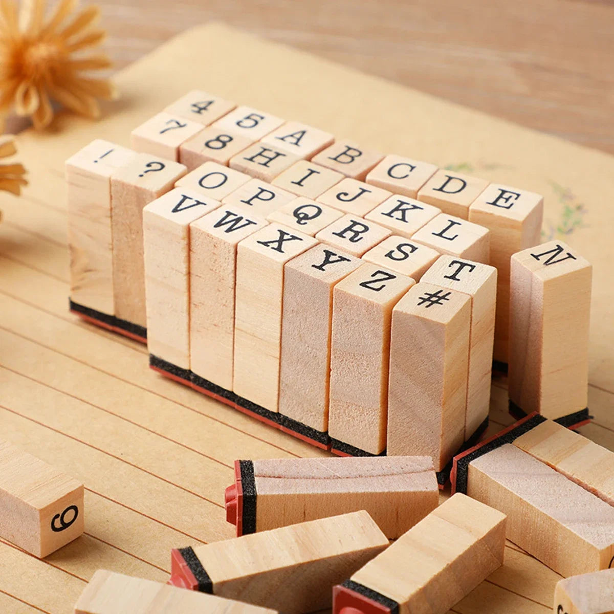 40Pcs Alphabet Stamps Vintage Wooden Rubber Letter Standard Stamp Set for Craft Card Making Planner Scrapbooking Journals Peaceful Pleasures Health and Wellness