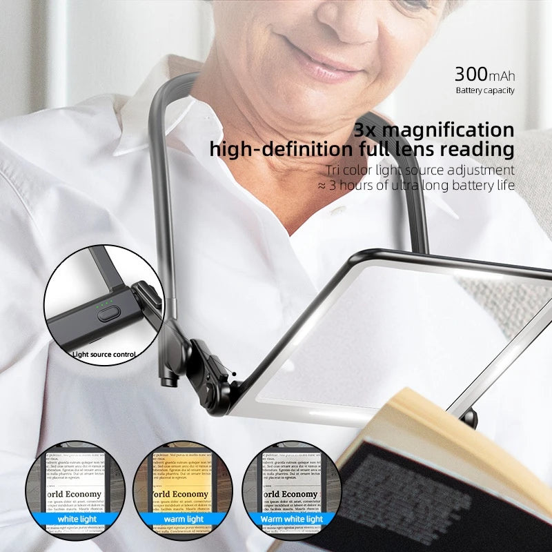 High Definition Magnifier Led Reading Magnifying Glass with Light, Multifunctional Hanging Neck, Handheld Desktop Charging Peaceful Pleasures Health and Wellness