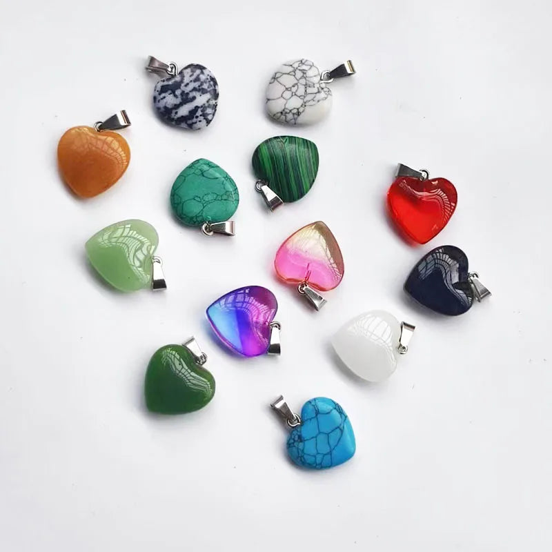 Random10pcs/set Mixed Color Heart Shaped Stone Crystal Pendants Charms Beads For DIY Jewelry Necklace Craft Accessories Peaceful Pleasures Health and Wellness