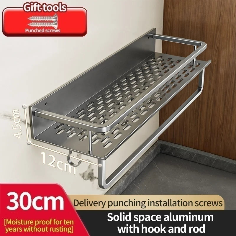 Aluminum Wall-Mounted Shelf | Spice & Bathroom Organizer Rack