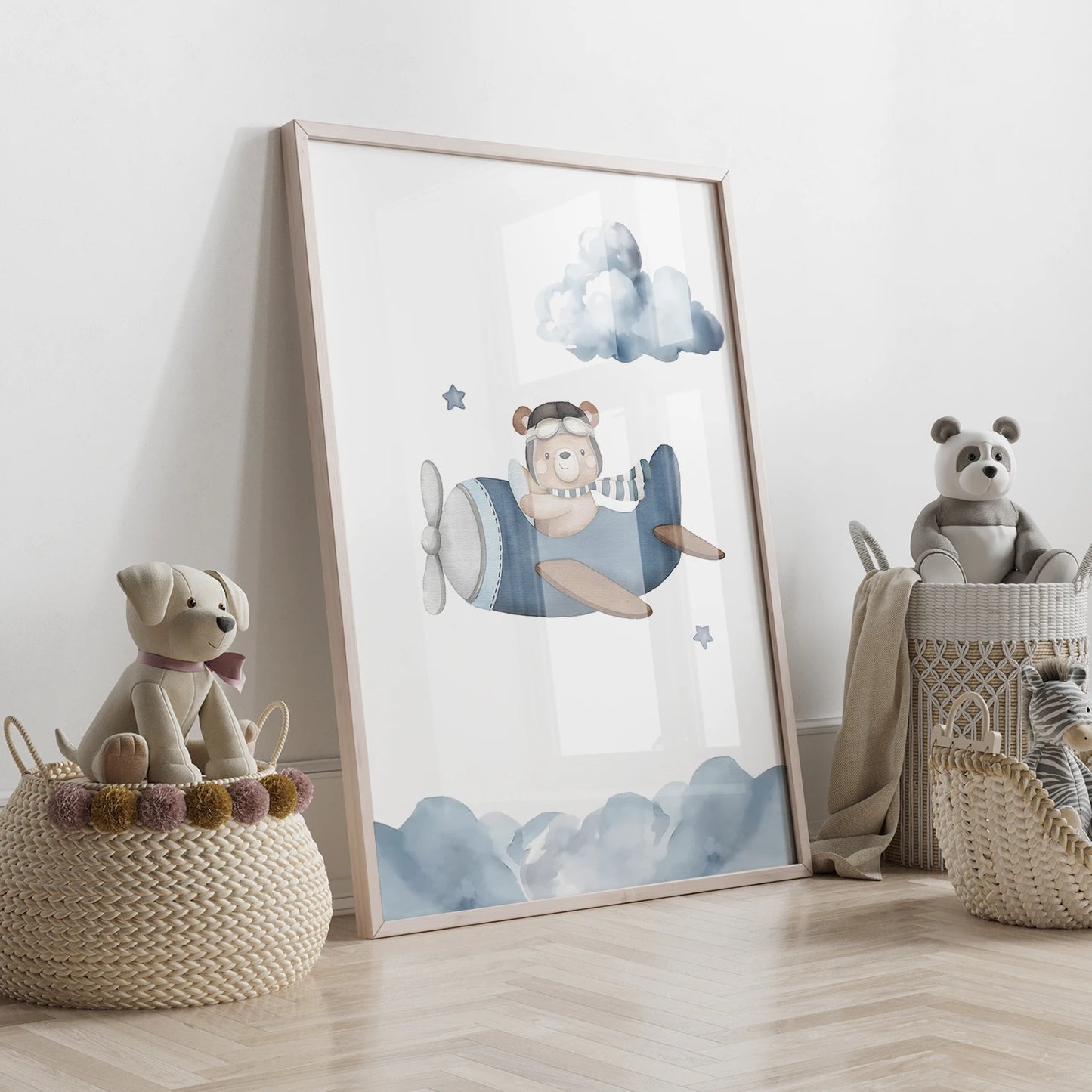 Personalized Blue Bear 3-Piece Canvas Wall Art | Kids Room Decor