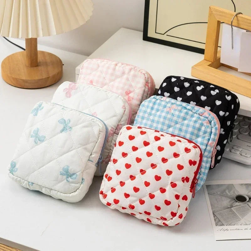 Heart Print Tampon & Sanitary Napkin Pouch | Feminine Organizer