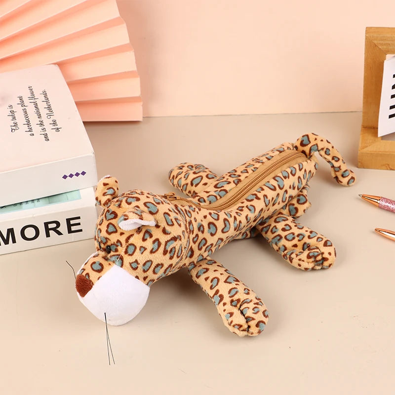 Cute Animal Plush Pencil Case – Lion Tiger Bear Pen Pouch