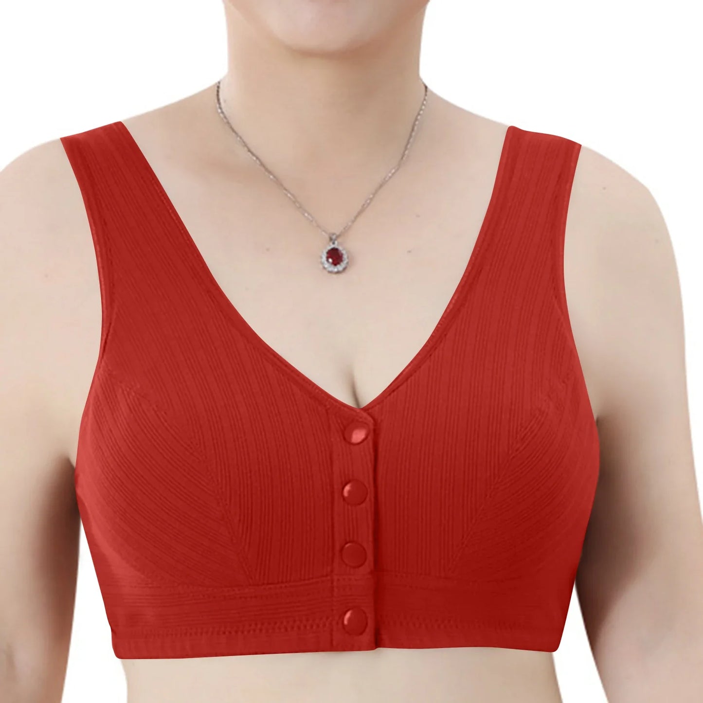 Women's Large Size Wire-Free Vest Bra – Wide Strap & Front Closure