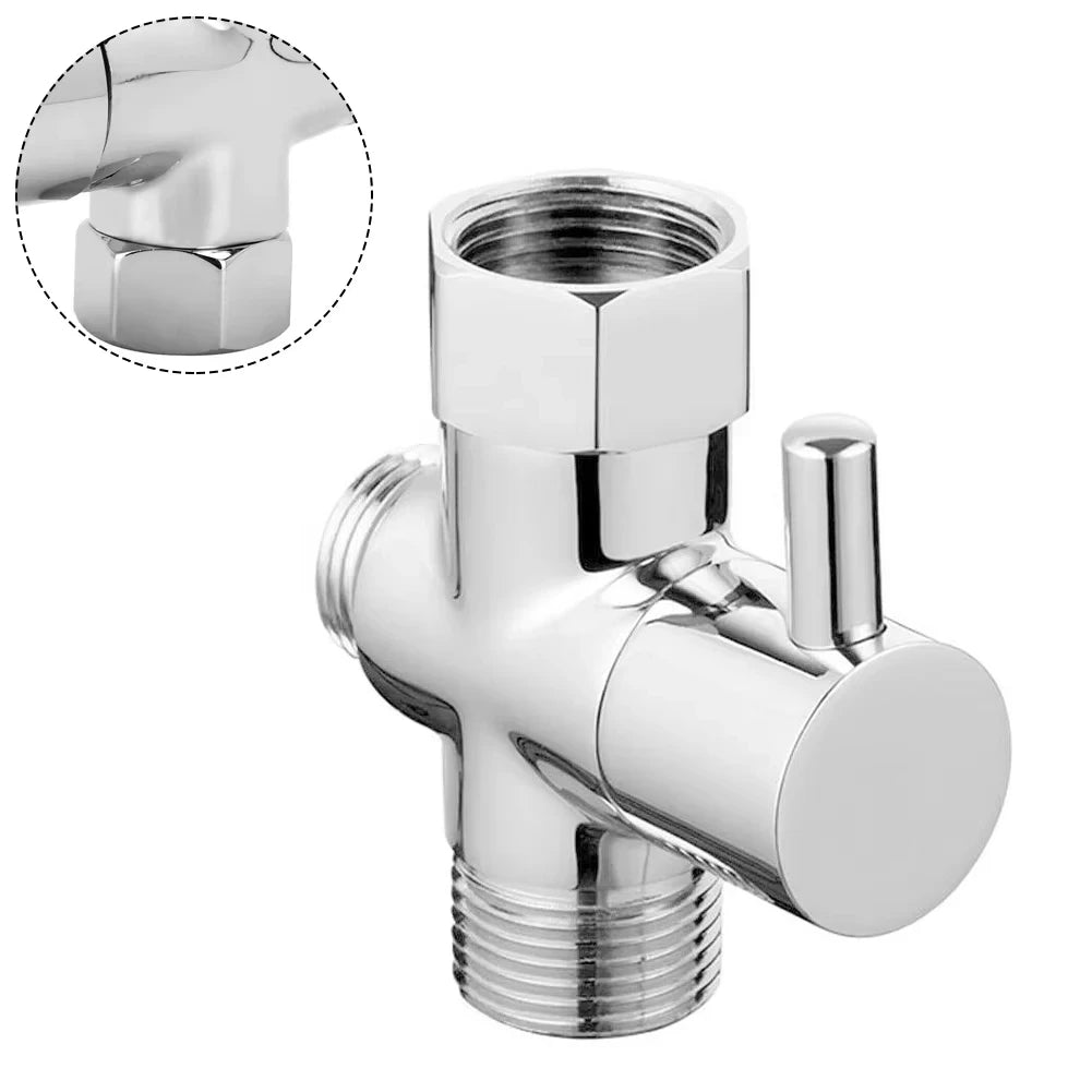 G1/2" 3-Way Brass Shower Diverter Valve T-Adapter | Chrome
