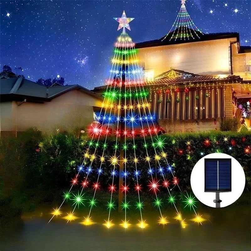 Solar Star Waterfall Fairy Lights – 250 LED Waterproof Garden Decor