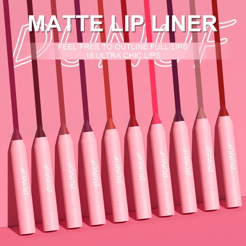 18-Color Matte Velvet Lip Liner Pencil | Waterproof Long-Lasting