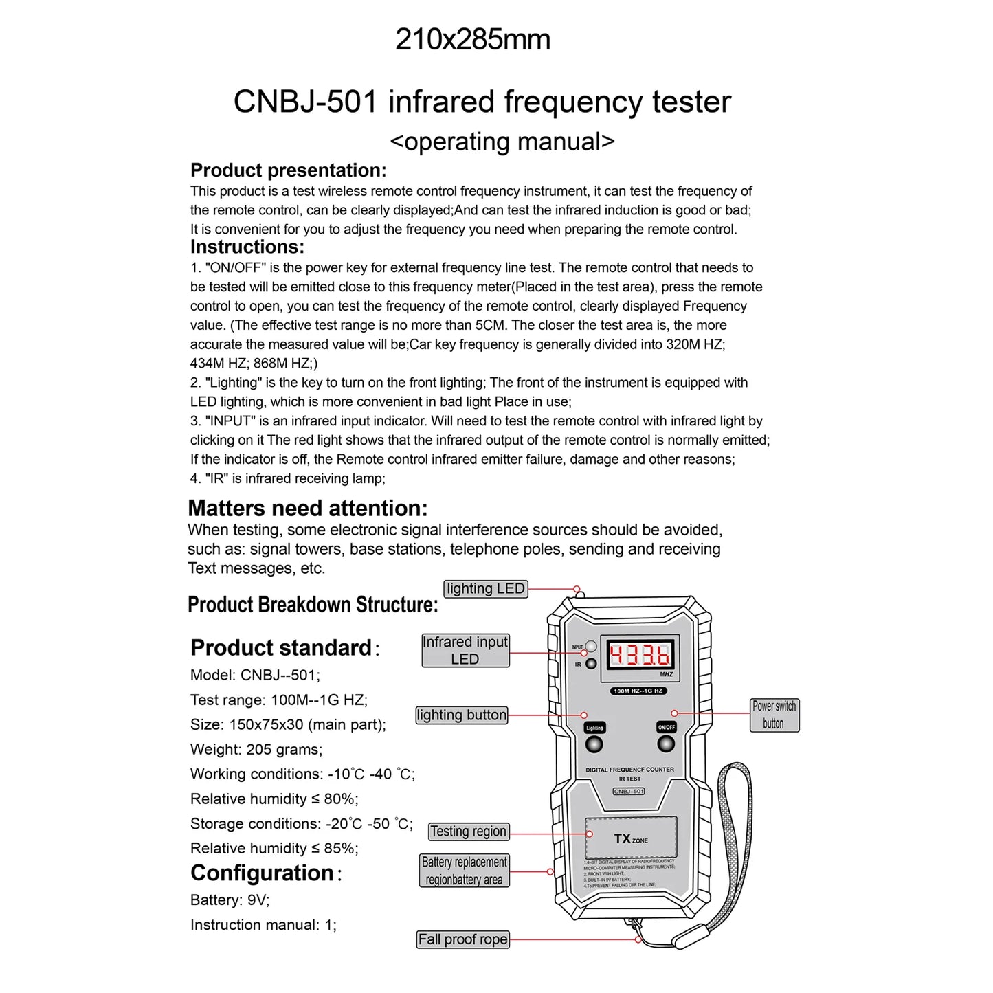 IR Infrared Wireless Remote Control Frequency Tester 100M–1GHz