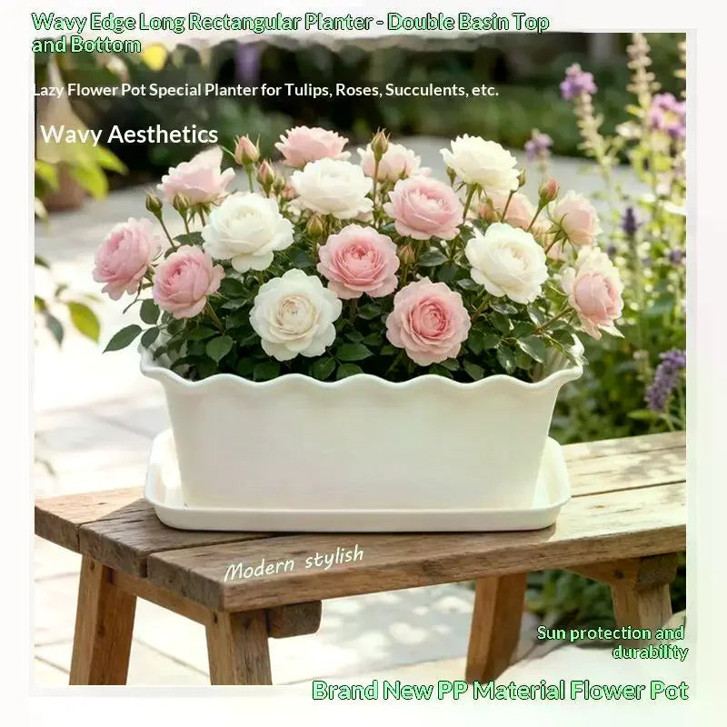 Cream Rectangular Planter with Saucer – UV-Resistant PP, Set of 2