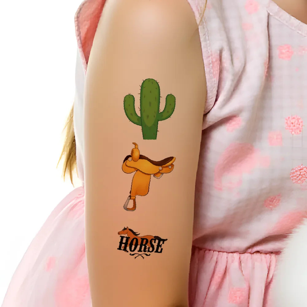 54-Piece Cowboy Temporary Tattoos for Kids – Waterproof Stickers