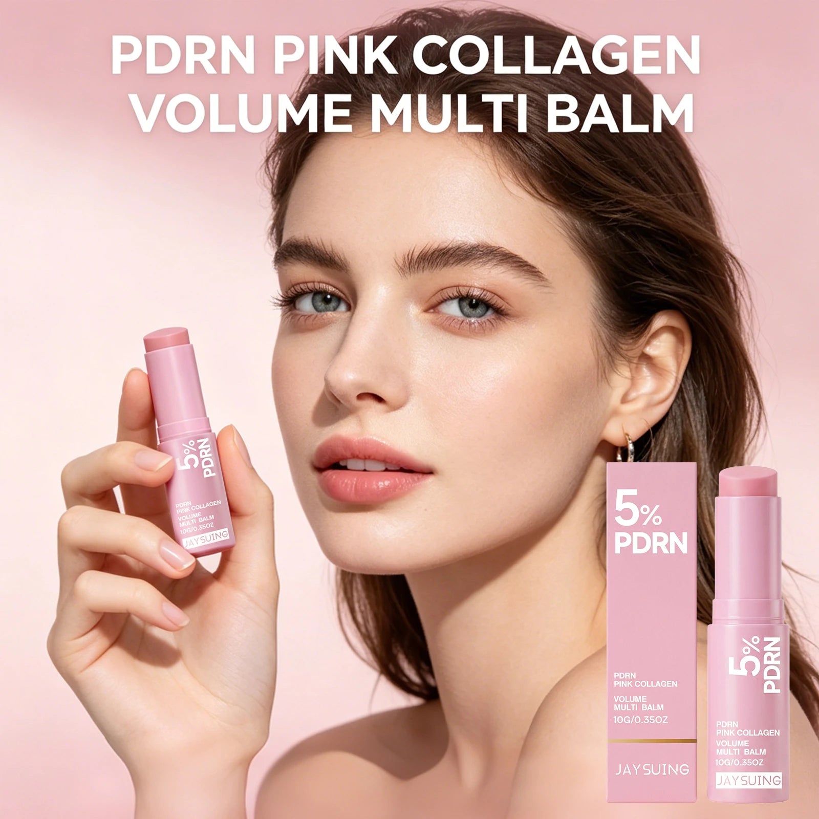 PDRN Pink Collagen Volume Multi Balm Stick For Face Lip Eyes Neck Moisturizing Makeup Base Nourish Create Healthy-Looking Skin Peaceful Pleasures Health and Wellness