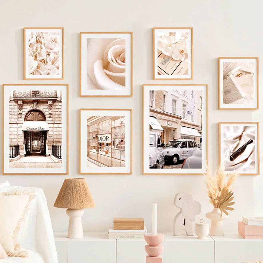 French Garden Beige Street View Canvas Wall Art | Nordic Print