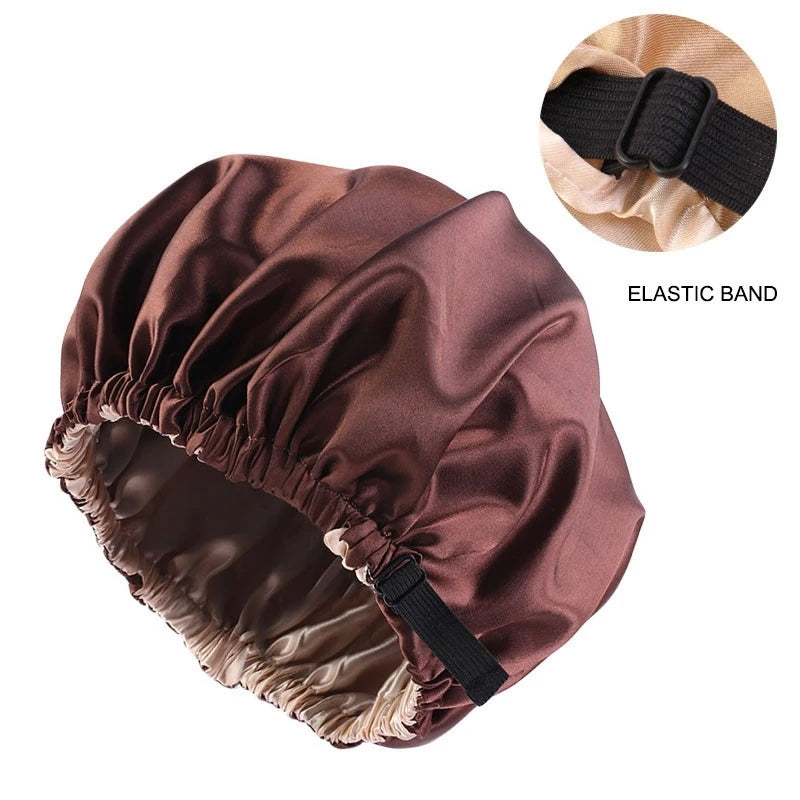 New Satin Hair Cap for Sleeping Invisible Flat Imitation Silk Round Haircare Women Headwear Ceremony Adjusting Button Night Hat Peaceful Pleasures Health and Wellness Coffee