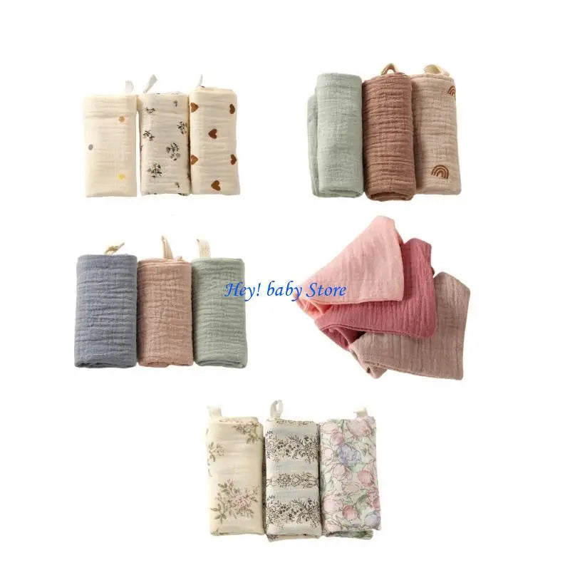 4-Layer Cotton Baby Washcloths Drool Bibs 3-Pack | Soft & Absorbent