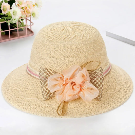 Women's Wide Brim Foldable Straw Sun Hat – Floral Beach Hat Straw Sun Hat Oasis Select Khaki