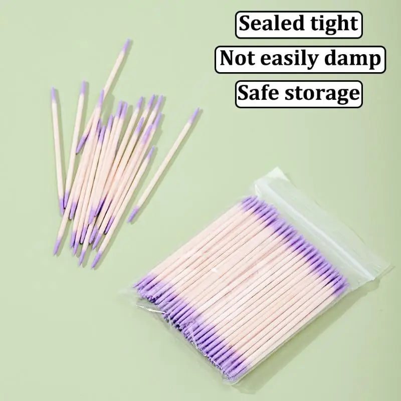 100/200/300/500Pcs Nail Double-Head Wood Swab Cleaning Sticks Purple Dual-Tipped Cotton Head Cleaning Swab Nail Polish Remover Peaceful Pleasures Health and Wellness