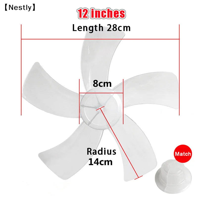 12 Inch Household Plastic Fan Blade Five Leaves With Nut Cover For Pedestal Transparent Table Stand Fanner General Access〔Nest〕 Peaceful Pleasures Health and Wellness