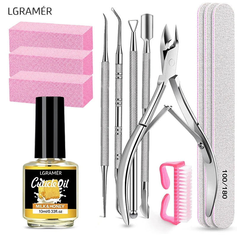 13-Piece Nail File & Manicure Kit with Cuticle Oil | LGRAMER