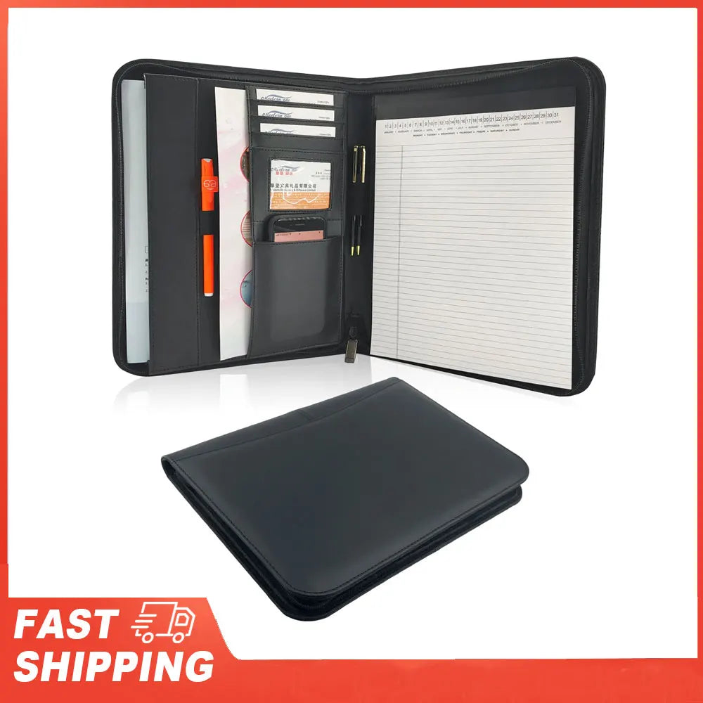 Bisofice Zippered Business Padfolio A4 PU Leather Portfolio Organizer
