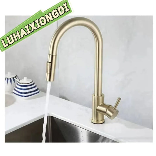 Brushed Gold Pull-Out Kitchen Faucet | Single Handle Mixer Pull-Out Kitchen Faucet Peaceful Pleasures Health and Wellness