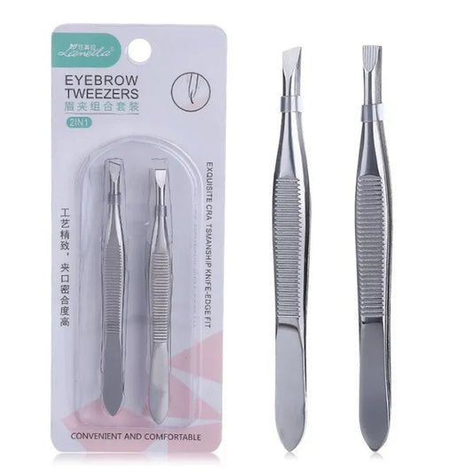 Professional Stainless Steel Eyebrow Tweezers Set – 2 Pcs Eyebrow Tweezers Set Peaceful Pleasures Health and Wellness