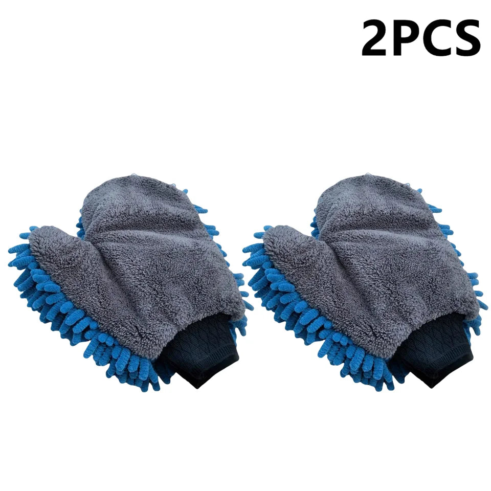 Double-Sided Chenille Microfiber Car Wash Mitt Glove 1-2 Pcs
