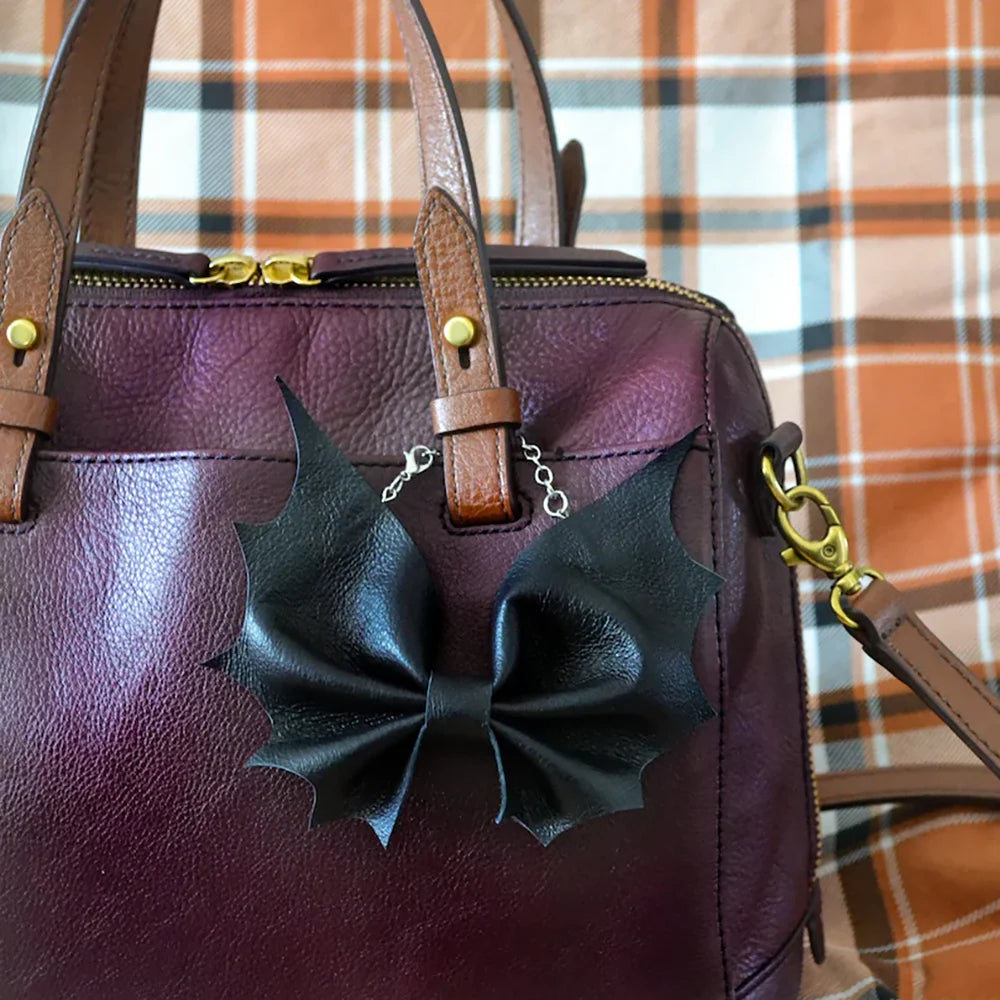 Leather Bat Bow Hair & Bag Charm | Gothic Halloween Accessory Hair & Bag Accessory Peaceful Pleasures Health and Wellness