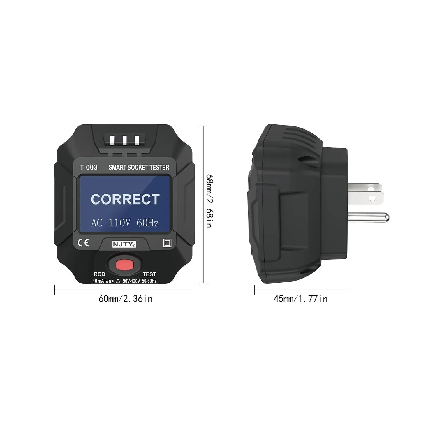 NJTY 90 120V US Plug Socket Outlet Tester Smart Digital Display LCD