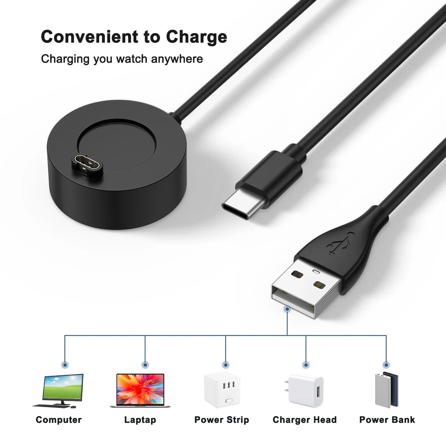 2-in-1 USB-C Charger Cable for Garmin Fenix 7/6/5X, Venu 2
