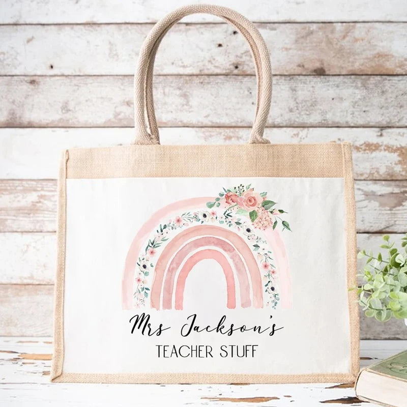 Personalised Pink Rainbow Tote Bag | Custom Teacher Gift Personalised Tote Bag Peaceful Pleasures Health and Wellness