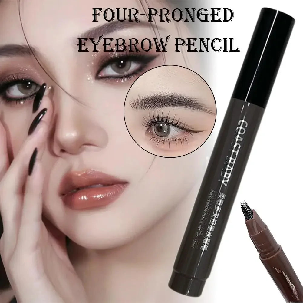 Multi-Fork Wild Eyebrow Pen,3D Waterproof Microblading Eyebrow Pen 4 Fork Tip Tattoo Pencil, Precise Natural Liquid Eye Brow Pen Peaceful Pleasures Health and Wellness