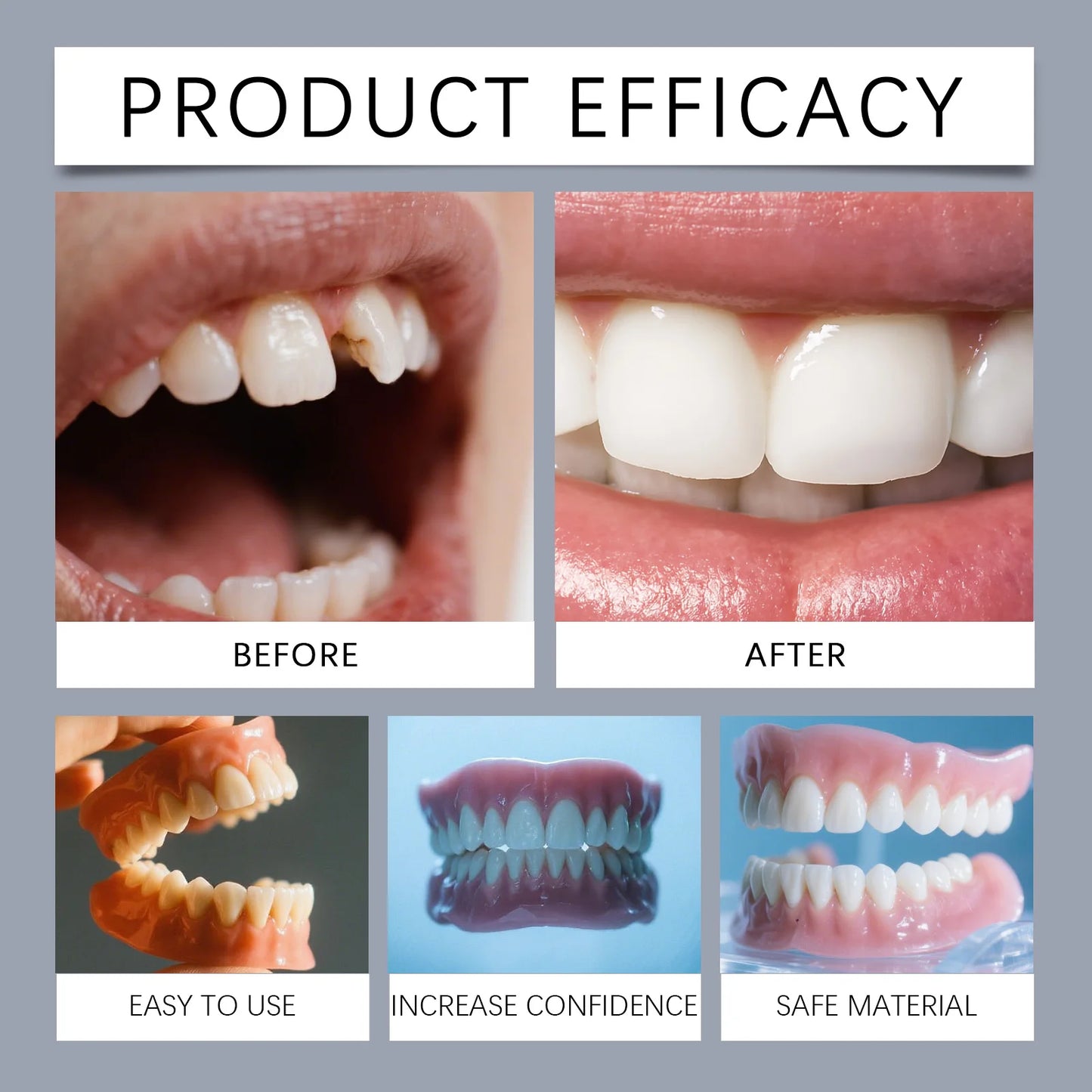 Temporary Cosmetic Dentures Full Set | Moldable Resin Smile Kit