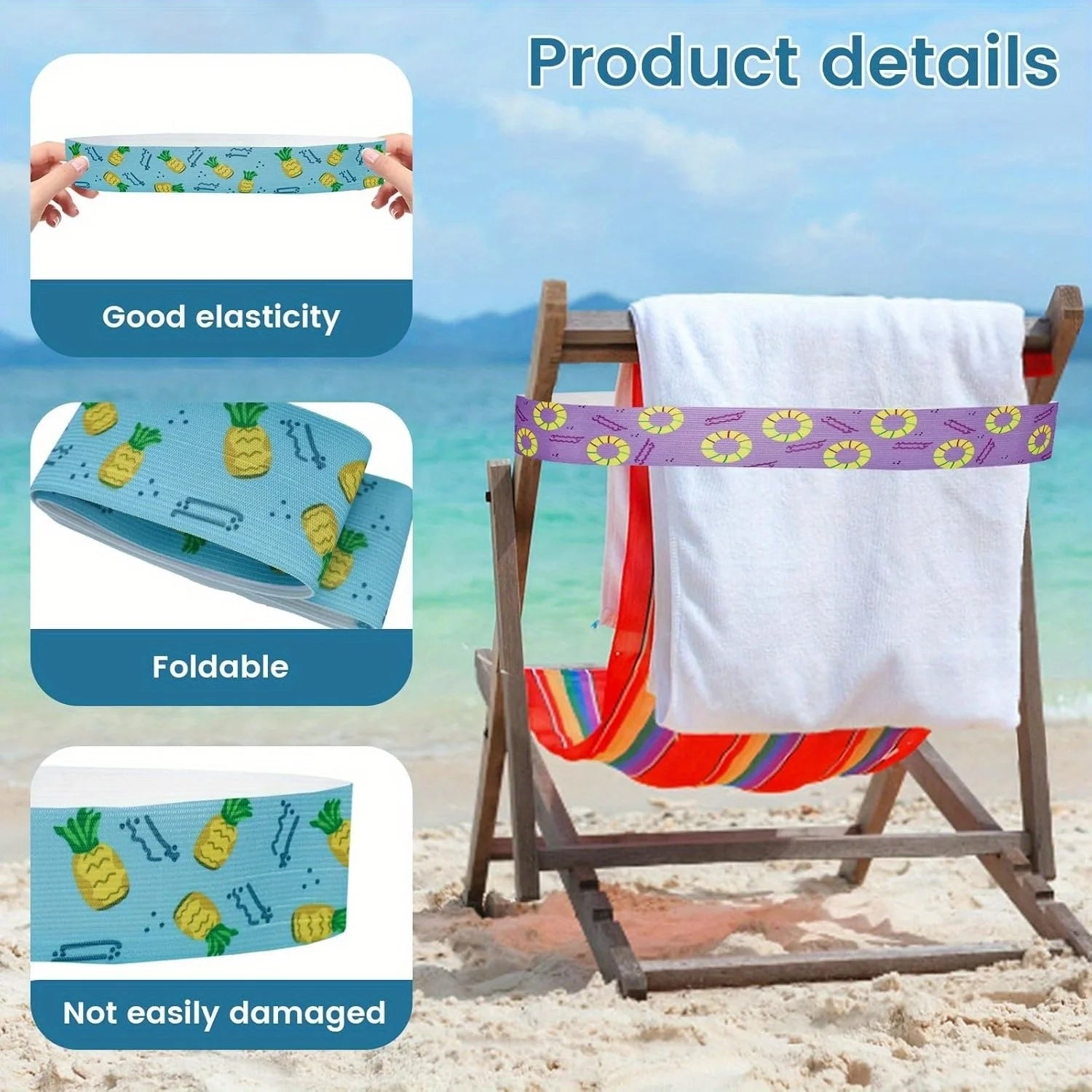 5-Pack Elastic Towel Bands for Beach & Cruise Chairs Beach Chair Accessory Peaceful Pleasures Health and Wellness
