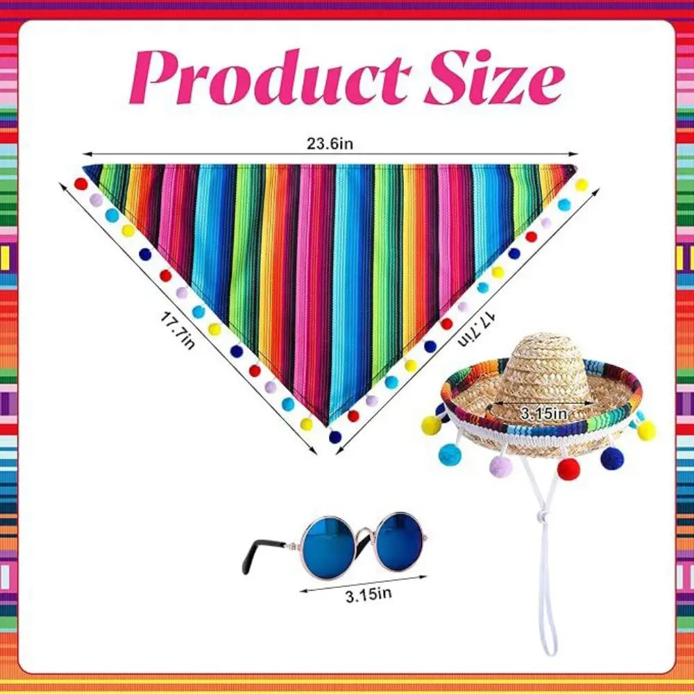 Mexican Pet Hat Scarf & Glasses Costume Set for Small Dogs