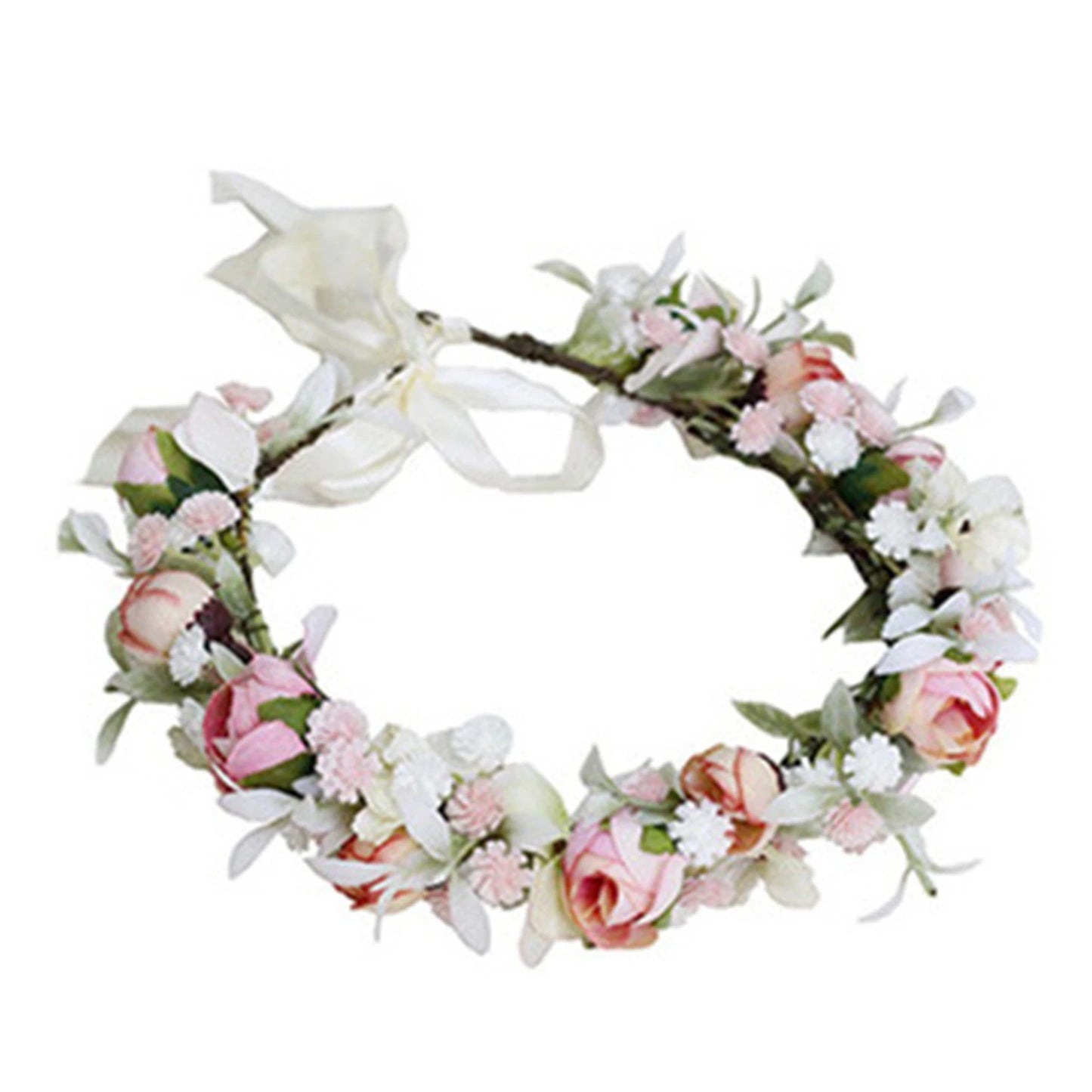 Boho Floral Wreath Headband Forest Style Simulated Flower Hairband for Bridesmaid Wedding Dating Peaceful Pleasures Health and Wellness Pink
