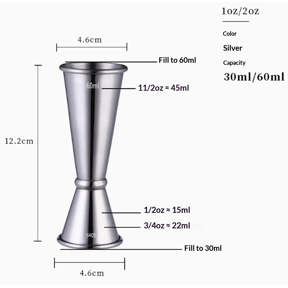 2026 New Dual Shot 304 Stainless Steel Measure Cup Cocktail Shaker Drink Spirit Measure Jigger Kitchen Bar Barware Tools Peaceful Pleasures Health and Wellness Silvery
