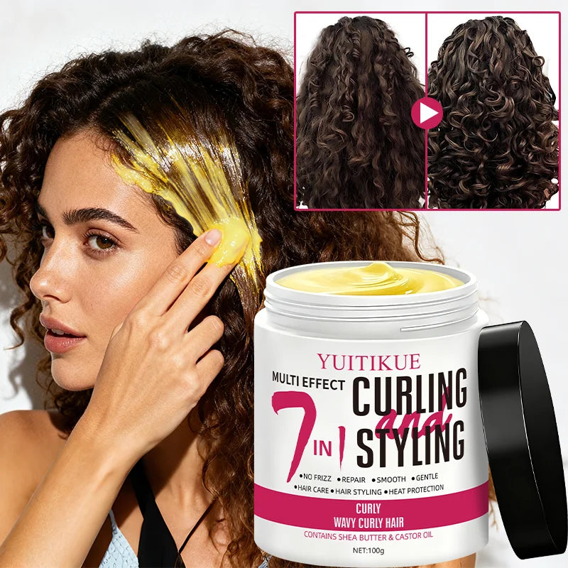 YUITIKUE 7-in-1 Curling Cream 100g - Defines Curls, Eliminates Frizz, Adds Shine & Heat Protection, with Shea & Castor Oil Peaceful Pleasures Health and Wellness Default Title