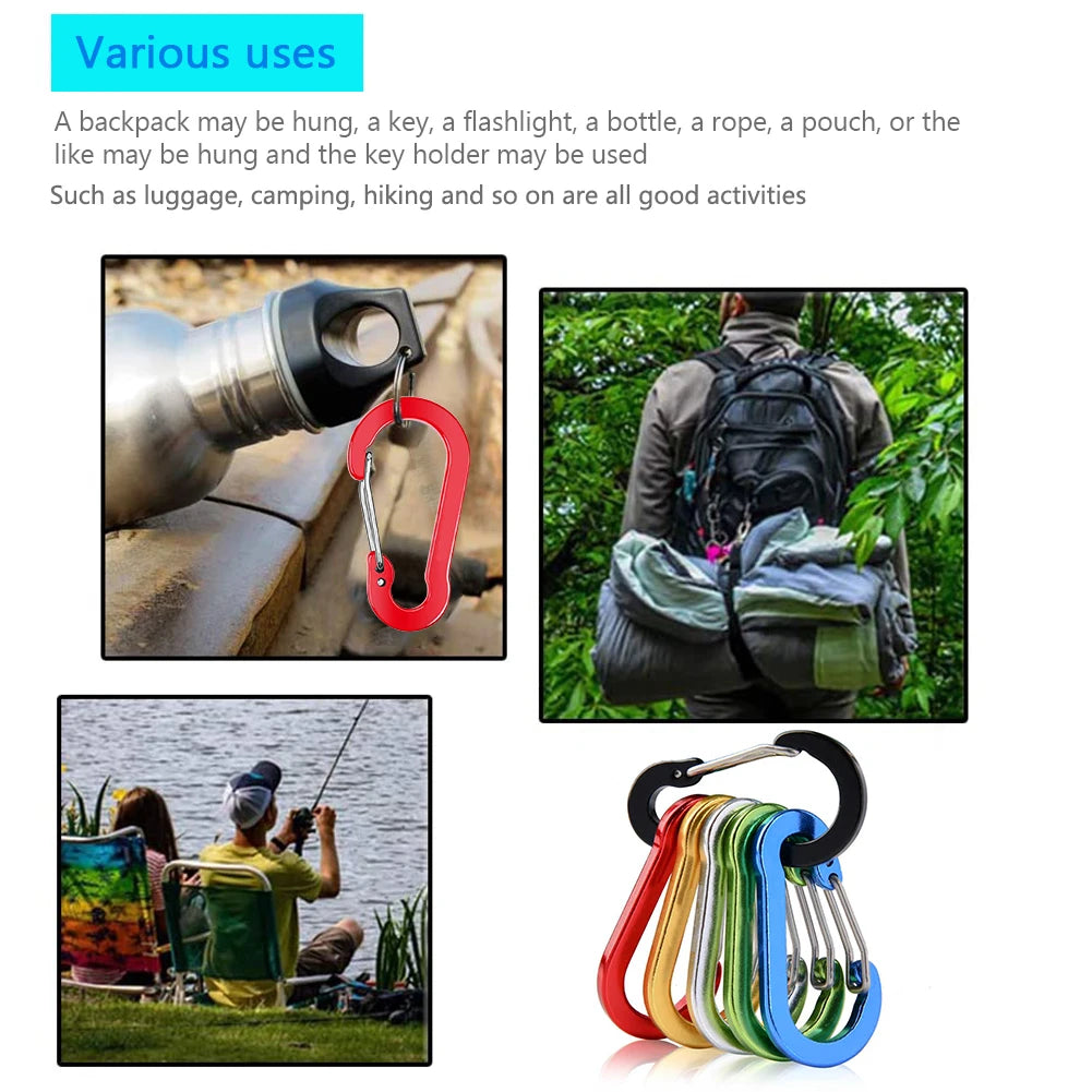 6/12Pcs Aluminum Alloy Carabiner Keychain Outdoor Camping Climbing Hiking Snap Clip Lock Buckle Hook Fishing Accessories Peaceful Pleasures Health and Wellness
