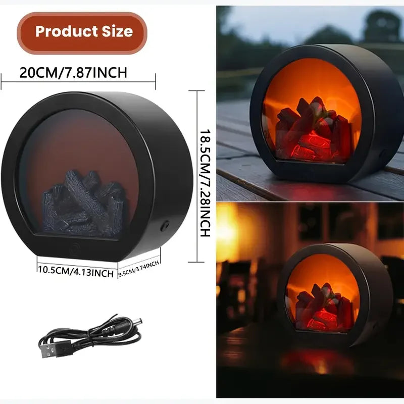 LED Fireplace Lamp Realistic Flame | Battery & USB Tabletop Decor