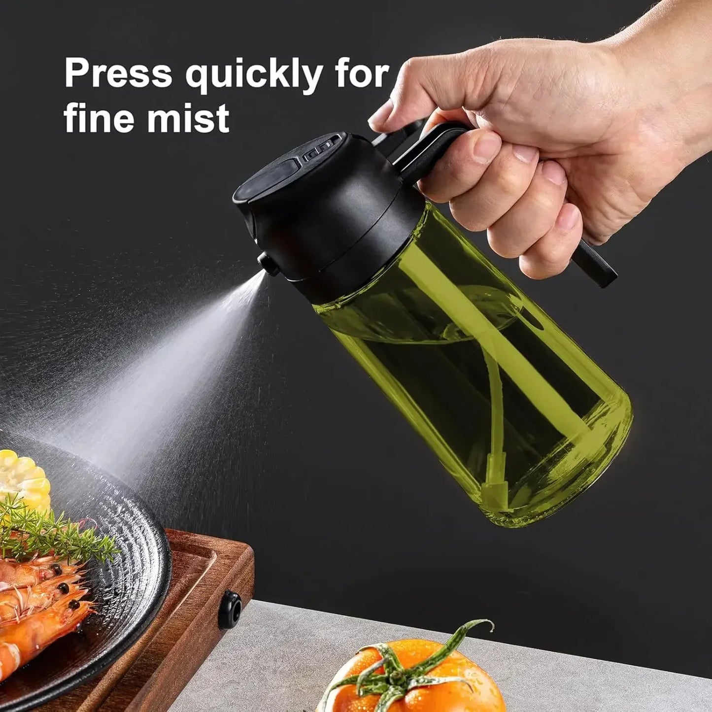 2-in-1 Dark Glass Olive Oil Sprayer & Dispenser – 500ml